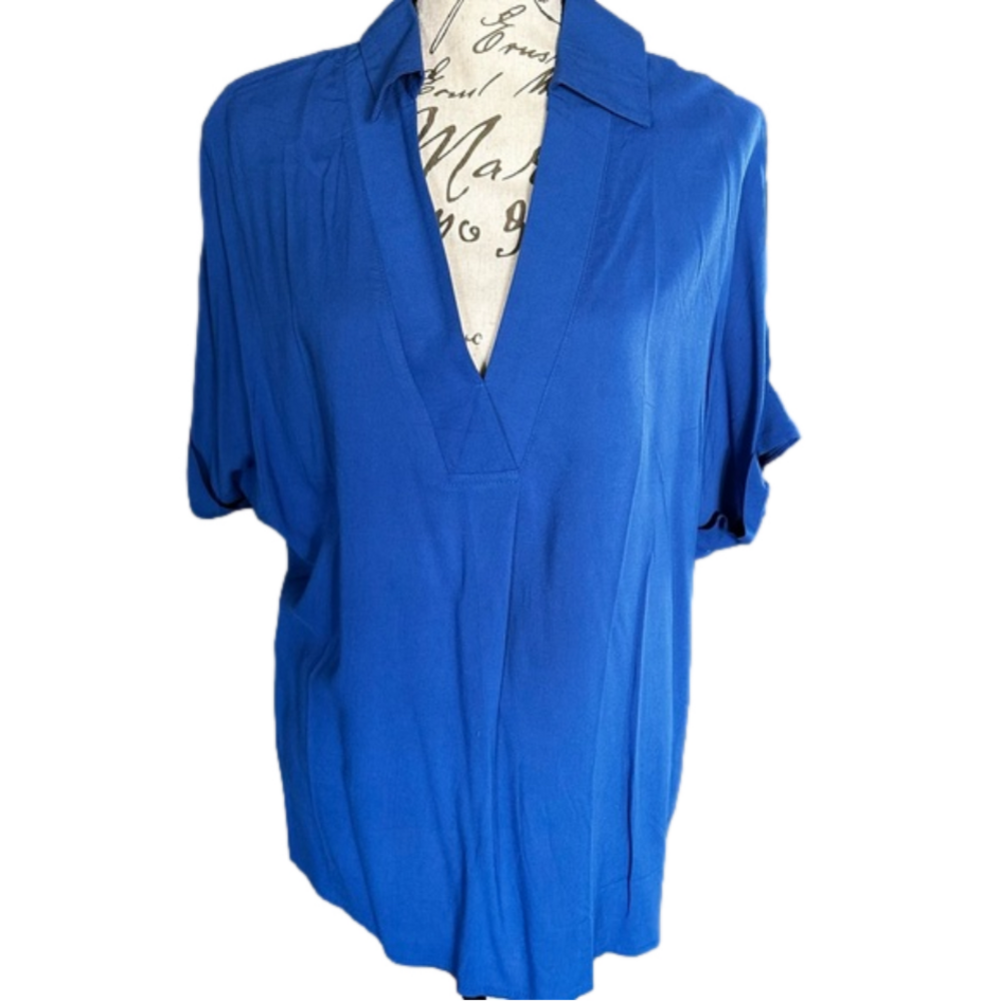 SHEIN✨ Women’s Notched Neck Batwing Sleeve Oversized Blouse 👚💙 Size Small - Picture 6 of 11